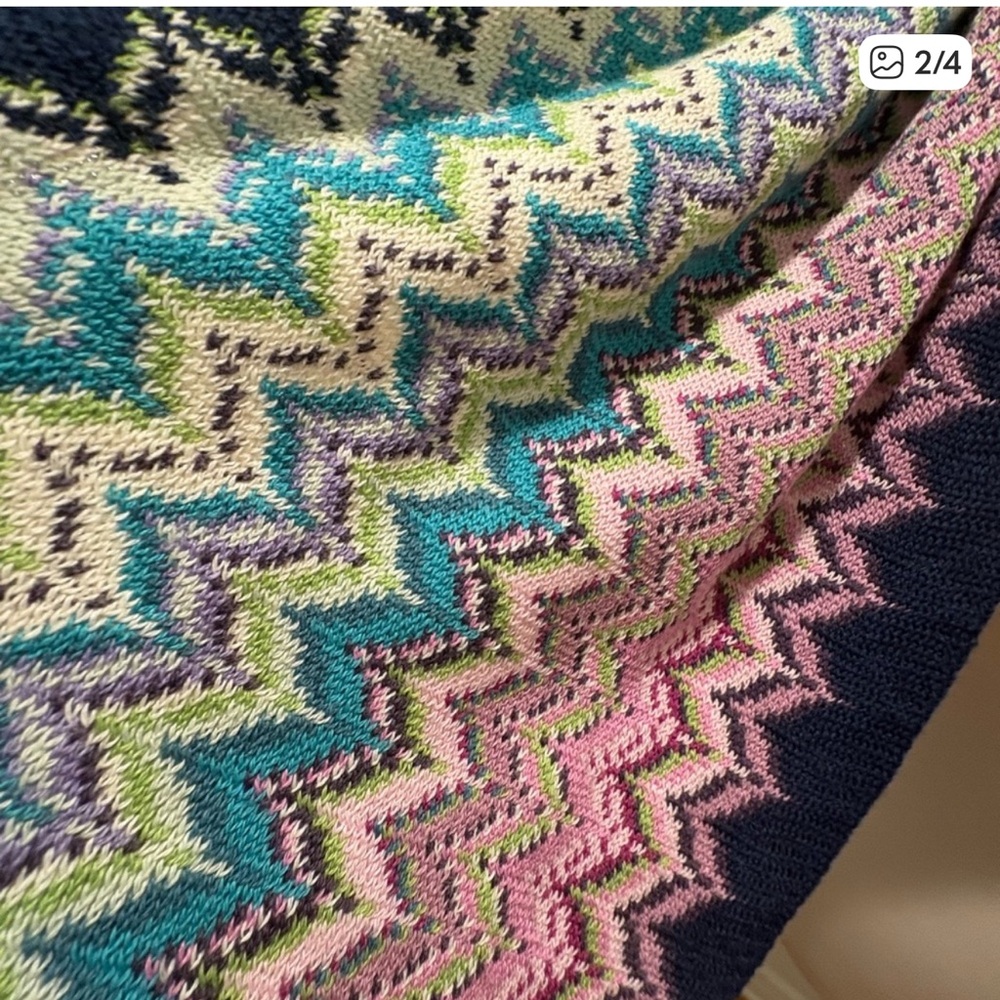 Missoni Italy Zigzag Knit Wool Blend Scarf | Multicolor Fringe - Picture 4 of 5